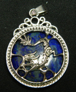 Lapis Lazuli Round Dragon Pendant Oriental type