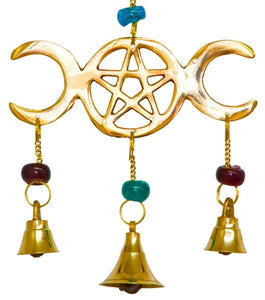 Triple Moon WindChime Brass with Beads