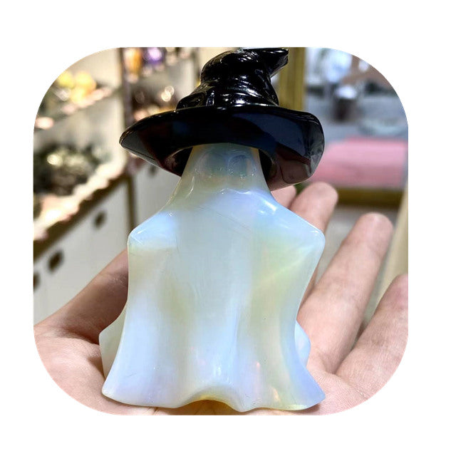 Ghost With Witch Hat Opalite and Obsidian