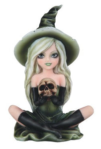 Green Witch Girl with Skull