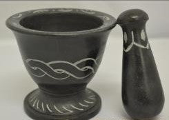 Black Soap Stone Celtic Knot Carved Black Mortar & Pestle
