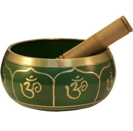 Green Om Tibetan Singing Bowl Large