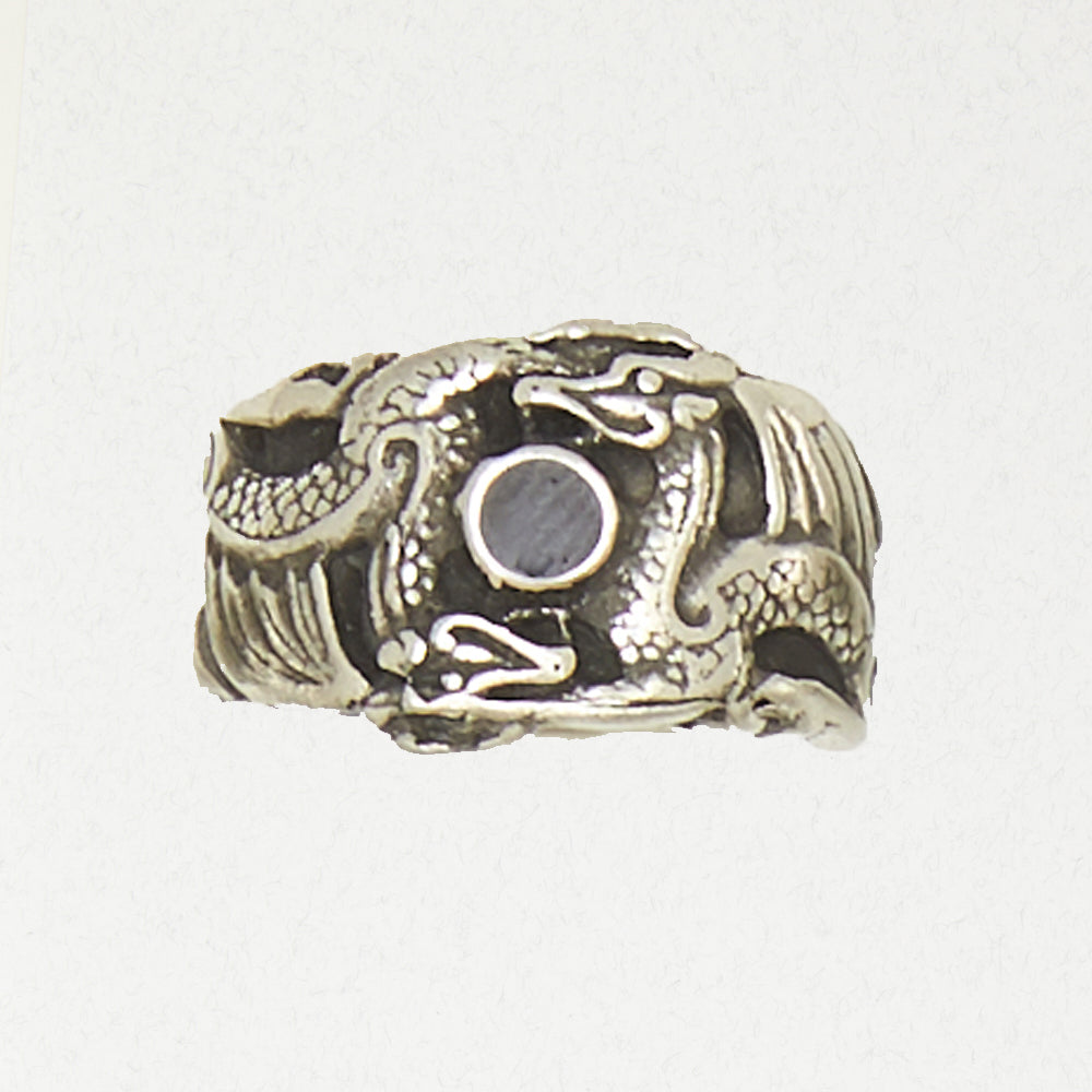 Double Dragon With Ball Pewter Ring size 9