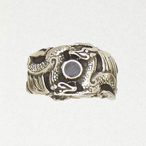 Double Dragon With Ball Pewter Ring size 9