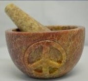 Peace Soapstone Carved Natural Mortar & Pestle