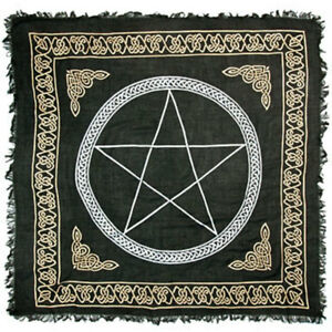 Pentagram Altar Cloth Gold & Silver Print on Black