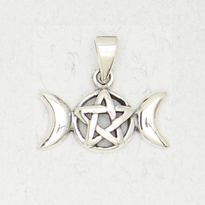 Silver Pendant Triple Moon With Pentacle