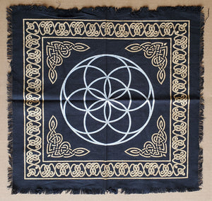 Seed of Life Altar Cloth Gold & Silver print on Black