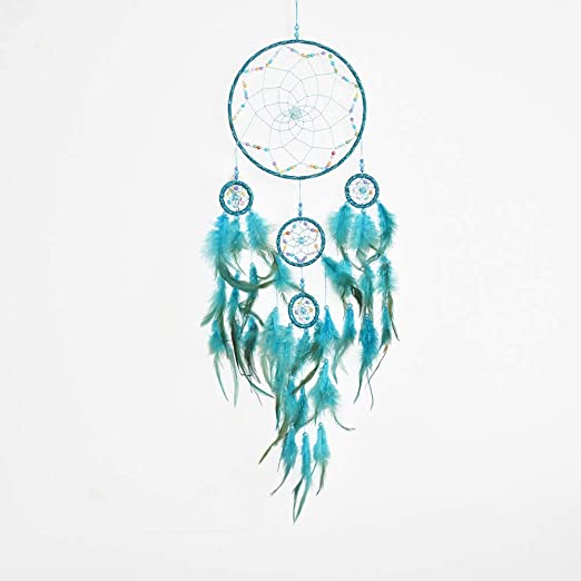 Sky Blue Dream Catcher with Feathers & Beads