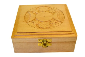 Triple Moon Carved Wood Box