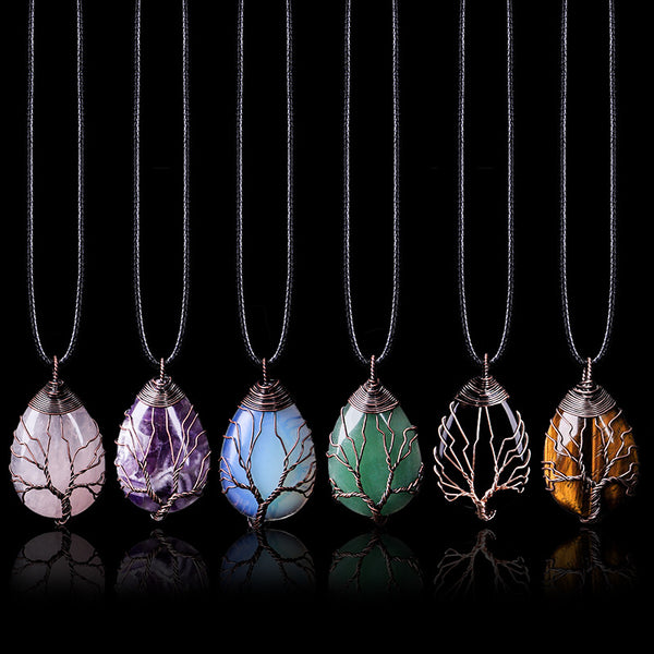 Natural Pendant Copper Wire Wrapped Tree Teardrop shape