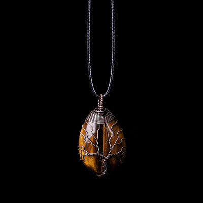 Natural Pendant Copper Wire Wrapped Tree Teardrop shape