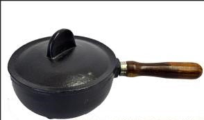 Cast Iron Cauldron with Lid & Wood Handle