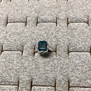 Blue Apatite Rectangles Ring silver band