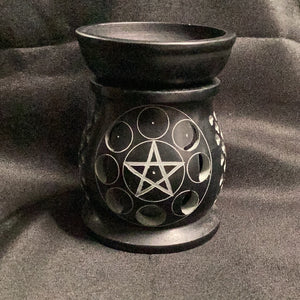 Oil Burner Soapstone Black With Moon Phases