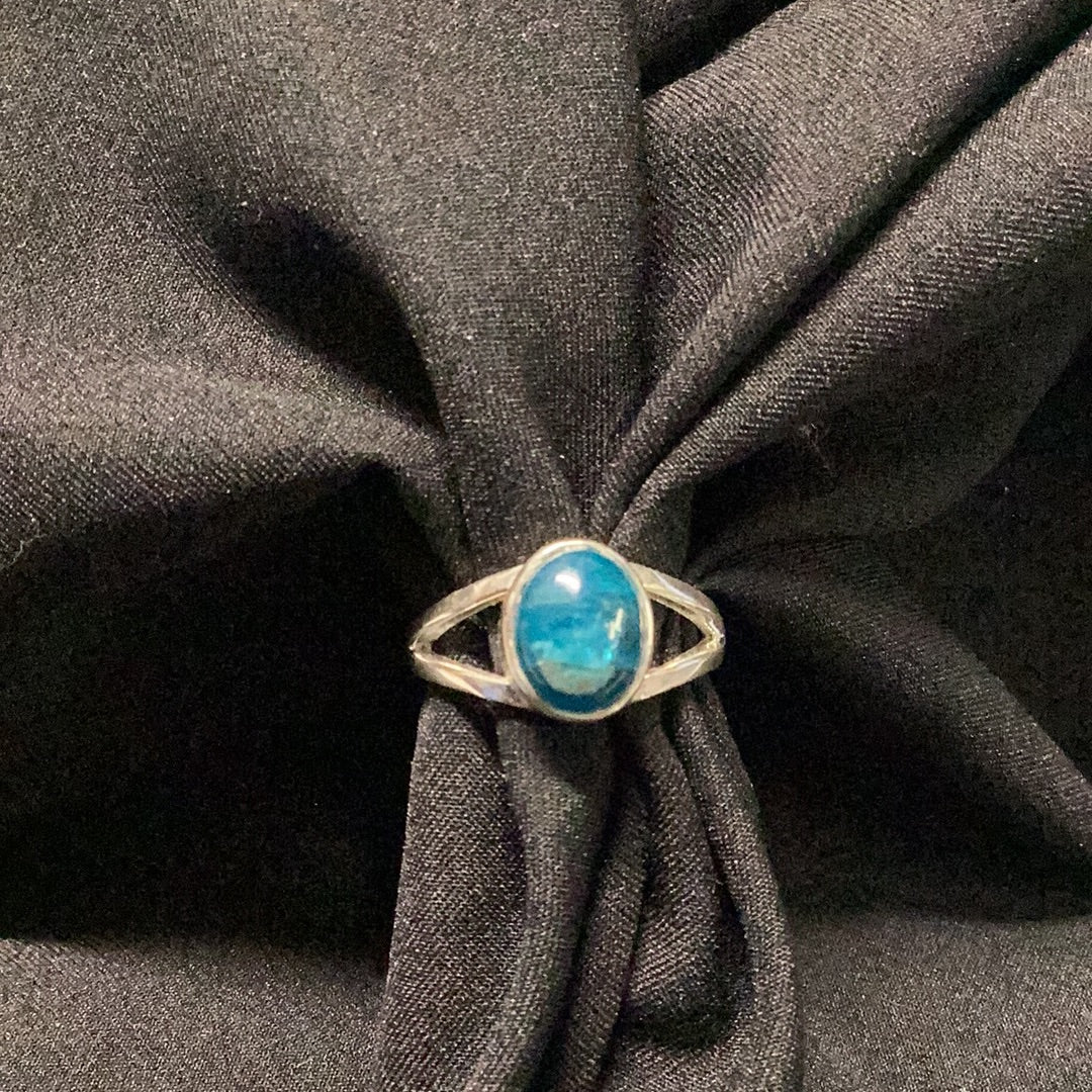 Blue Apatite Ring with Silver Band