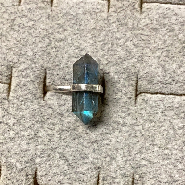 Labradorite Double Terminated Crystal Ring Sterling Silver