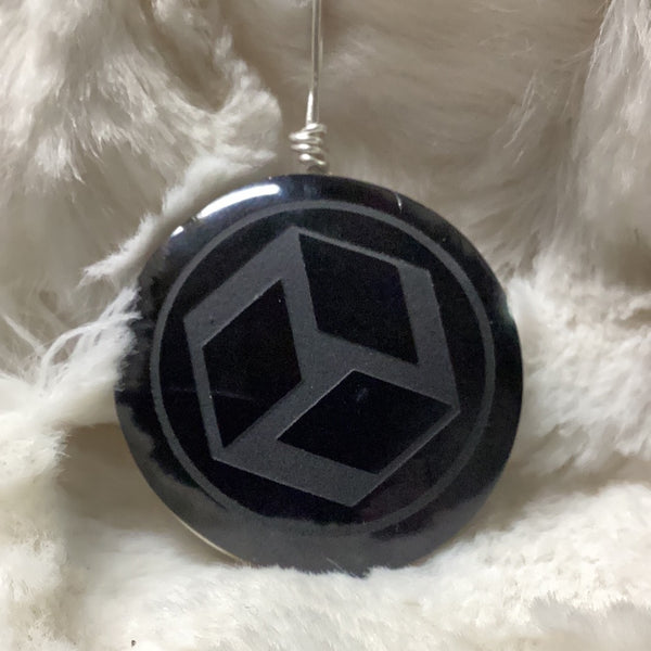 Black Obsidian Pendant with Etched Picture