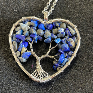 Sodalite Chip Wire Wrapped Tree Heart Pendant