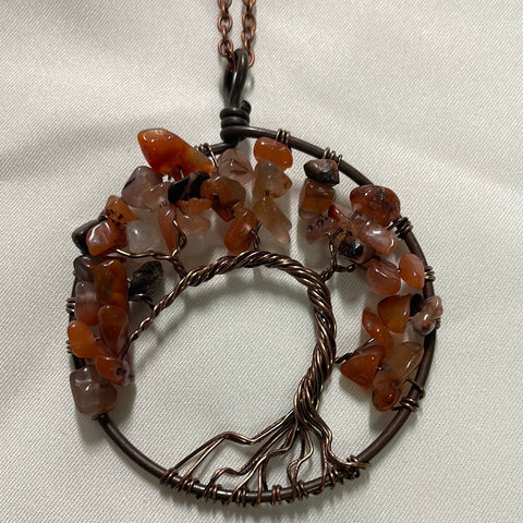 Carnelian Chip Copper Wire Wrapped Tree Pendant