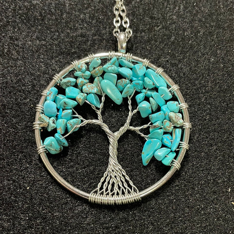 Turquoise Chip Wire Wrapped Tree Pendant
