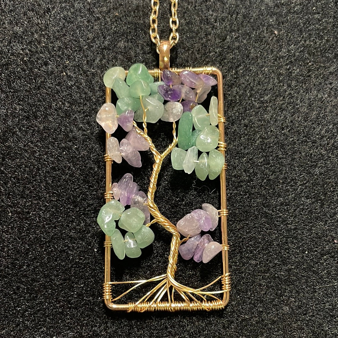 Fluorite Wire Wrapped Tree Square Shape Pendant