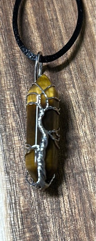 Tigers Eye Point Pendant Silver Wire Tree