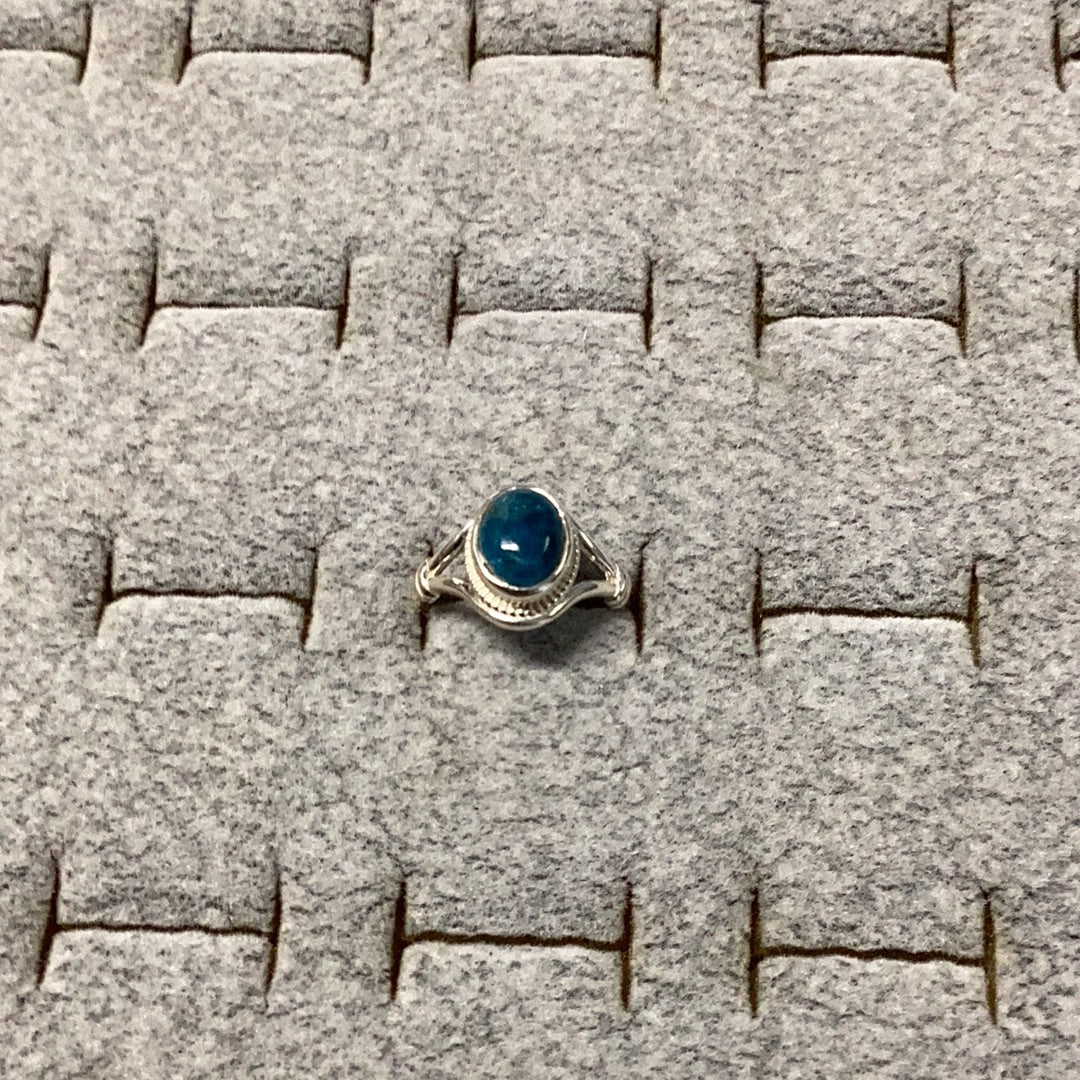 Blue Apatite Oval Ring silver band