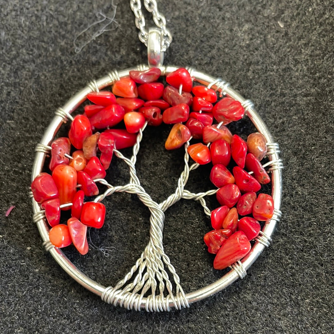 Red Coral Chip Wire Wrapped Tree