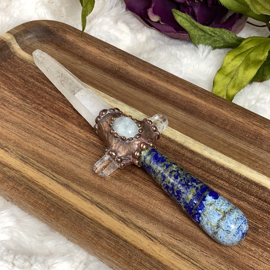 Sword Lapis Lazuli with Rainbow Moonstone and Quartz