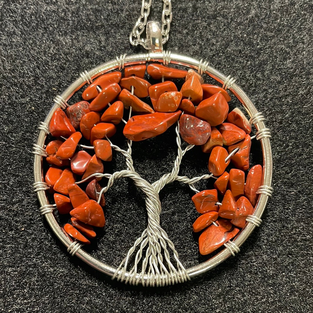 Red Jasper Chip Wire Wrapped Tree Pendant