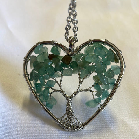 Green Aventurine Chip Wire Wrapped Tree Heart Shape