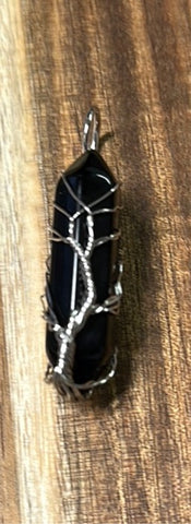 Black Onyx Point Pendant Silver Wire Tree