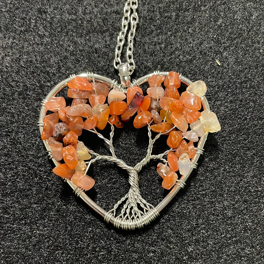 Carnelian Chip Wire Wrapped Tree Pendant