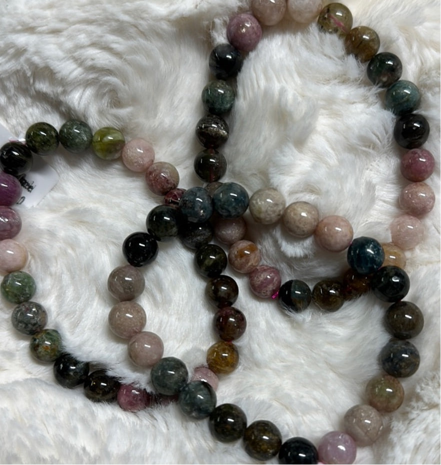 Multi Color Tourmaline 8mm Stone Bead Bracelet