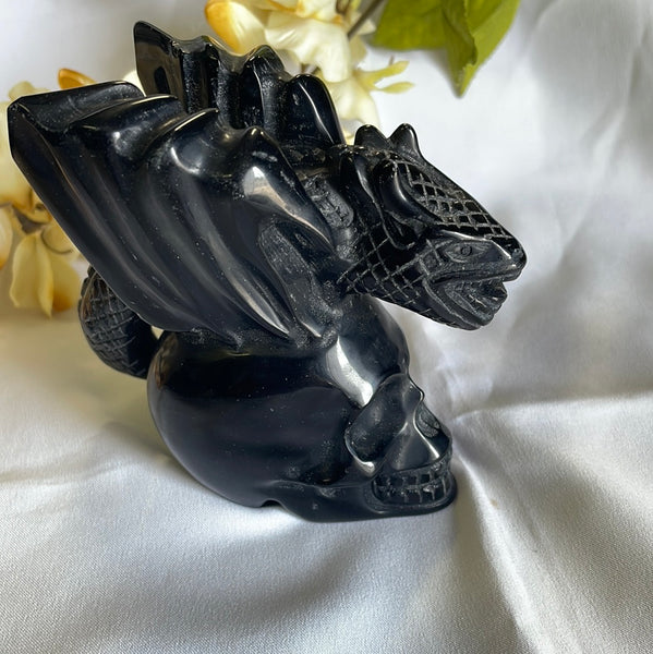 Black Obsidian Dragon on Skull