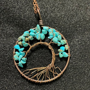 Turquoise Chip Copper Wire Wrapped Tree Pendant