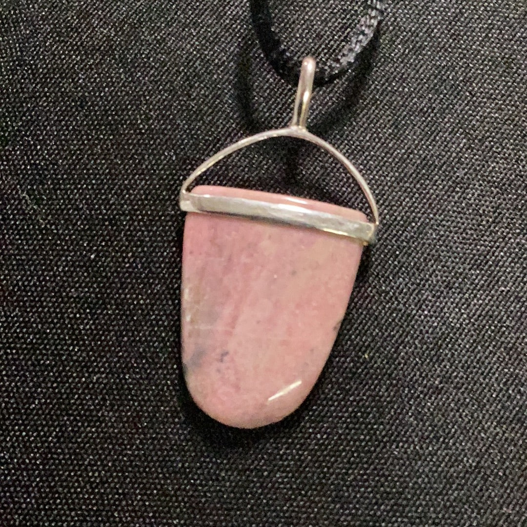 Rhodonite Tongue Pendants Silver cap