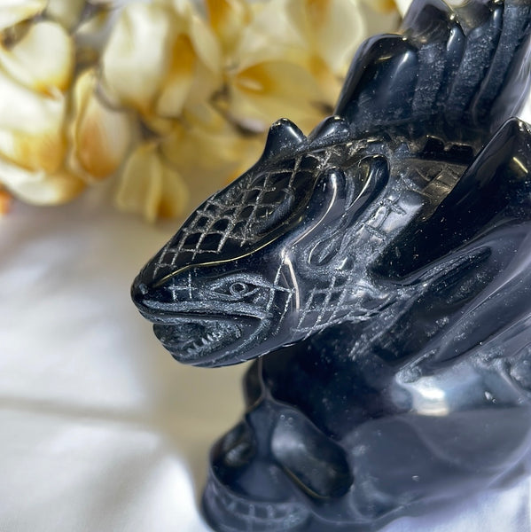 Black Obsidian Dragon on Skull