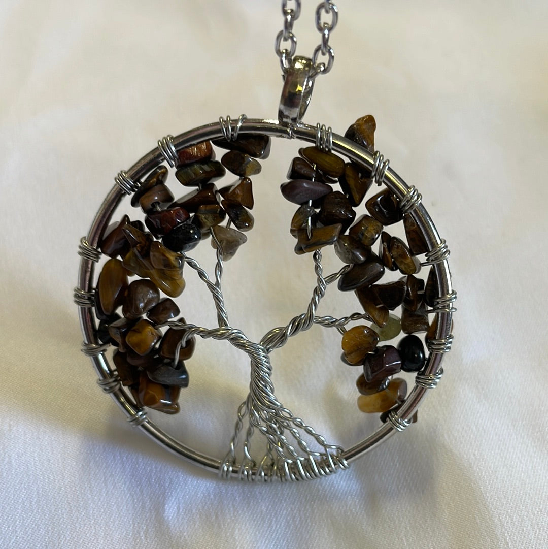 Tigers Eye Chip Wire Wrapped Tree Pendant