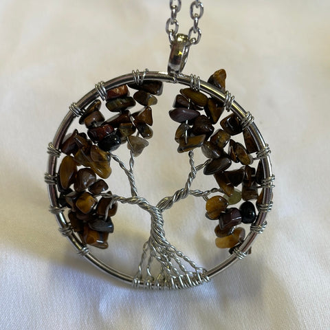 Tigers Eye Chip Wire Wrapped Tree Pendant